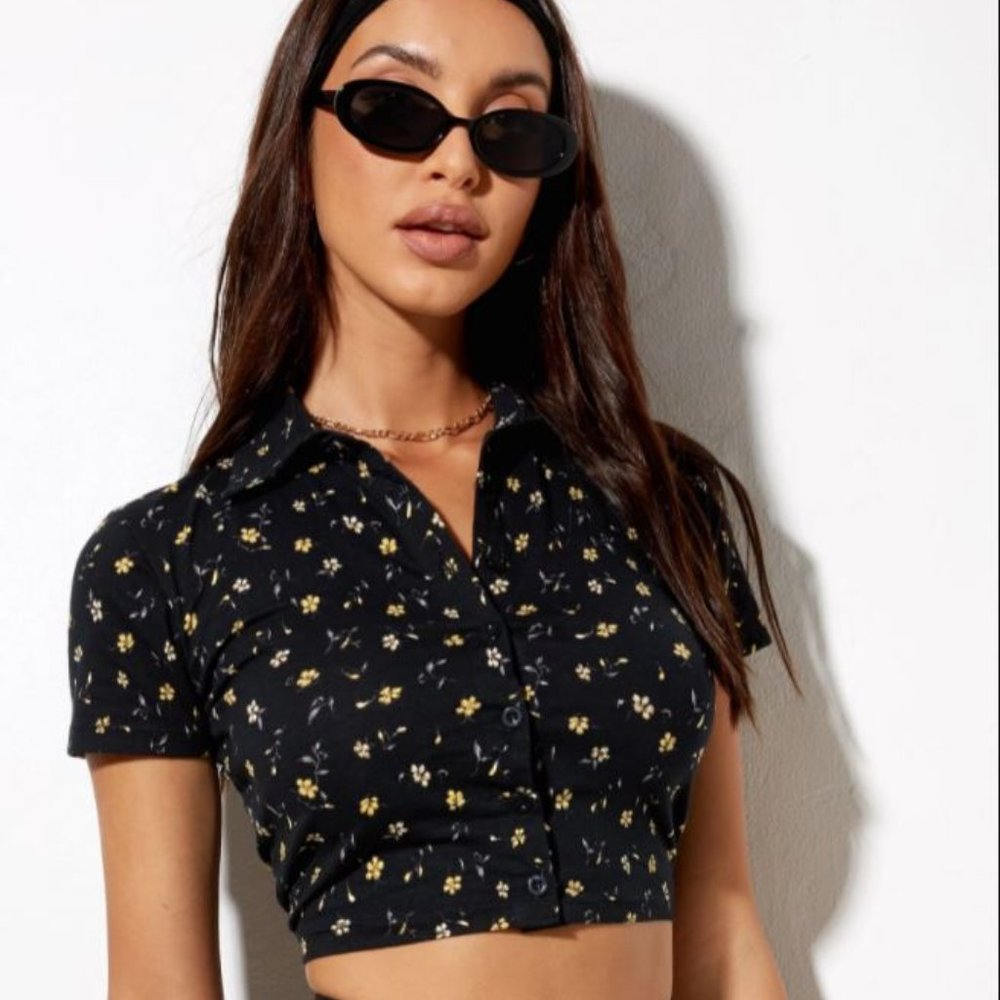 Motel Rocks Black Floral  Crop Top Size XS NWT